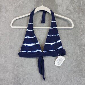 BECCA Bikini Top Womens Small Blue Tie Dye Halter Lined Adjustable Swimwear